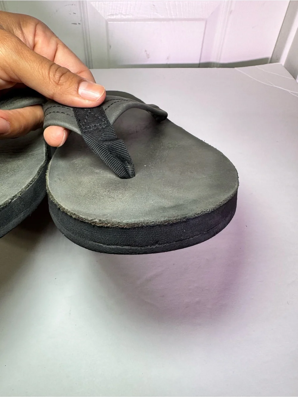 Men’s Rainbow Sandals Double Layer Leather Flip Flops Size XL